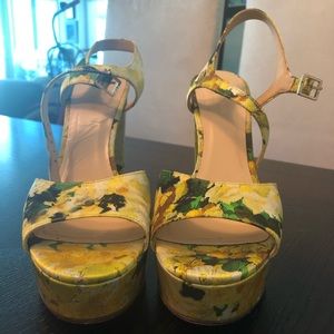 Kate Spade Yellow Floral Silk Heels